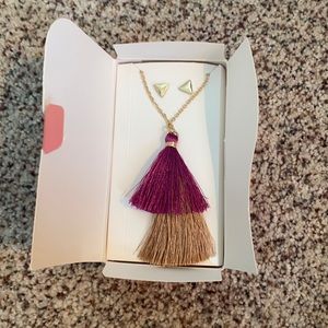 Lily sky tassel long necklace and earring set